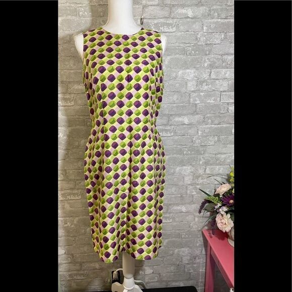 Moda Seta Geo Print Dress Sleeveless Green Purple Size 6 - Picture 1 of 9